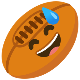 grinning face with sweat and rugby football