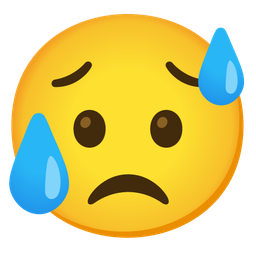 grinning face with sweat and sad but relieved face