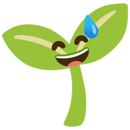 grinning face with sweat and seedling