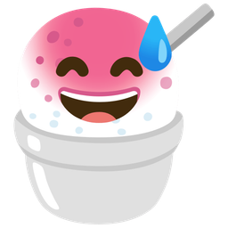 grinning face with sweat and shaved ice