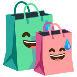 grinning face with sweat and shopping bags
