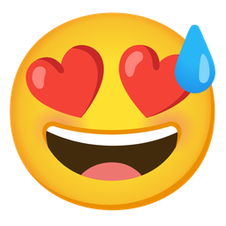Grinning face with sweat and Smiling face with heart-eyes