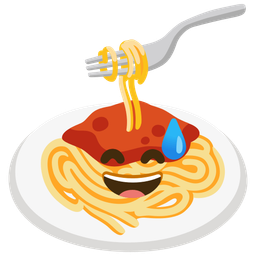 grinning face with sweat and spaghetti