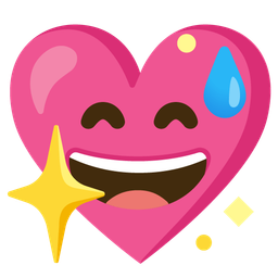 grinning face with sweat and sparkling heart