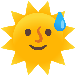 grinning face with sweat and sun with face