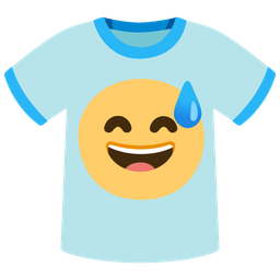 grinning face with sweat and t-shirt