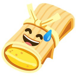 grinning face with sweat and tamale