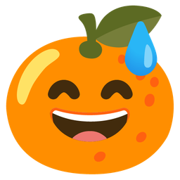 grinning face with sweat and tangerine