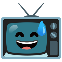 grinning face with sweat and television