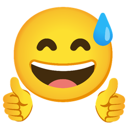grinning face with sweat and thumbs up