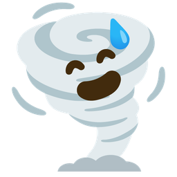 grinning face with sweat and tornado