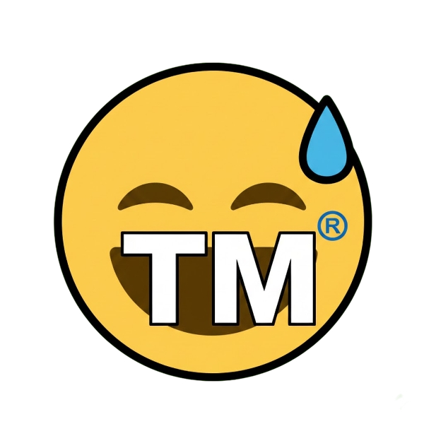 Grinning face with sweat and Trade mark