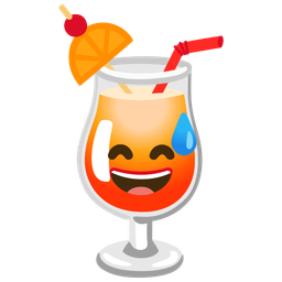 grinning face with sweat and tropical drink