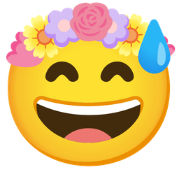 grinning face with sweat and tulip