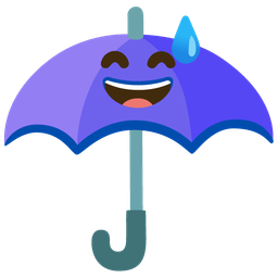 grinning face with sweat and umbrella