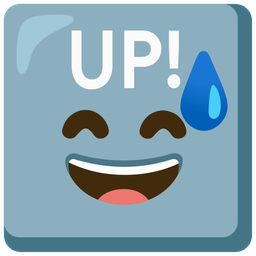 grinning face with sweat and UP! button