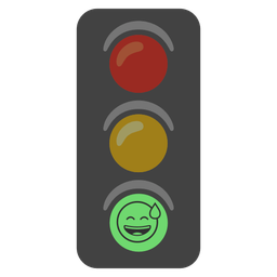 grinning face with sweat and vertical traffic light