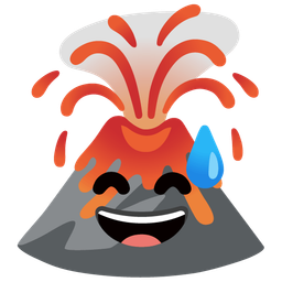 grinning face with sweat and volcano