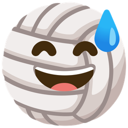 grinning face with sweat and volleyball