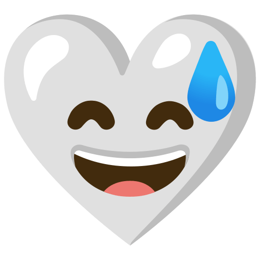 Grinning face with sweat and White heart