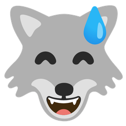 grinning face with sweat and wolf
