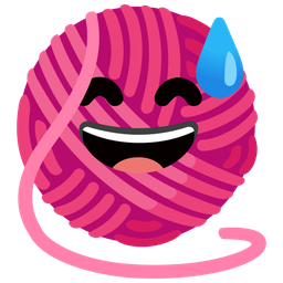 grinning face with sweat and yarn