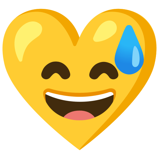 Grinning face with sweat and Yellow heart