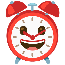 grinning face and alarm clock