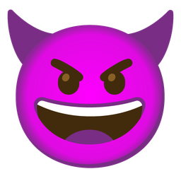 grinning face and angry face with horns