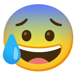 grinning face and anxious face with sweat