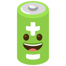 grinning face and battery