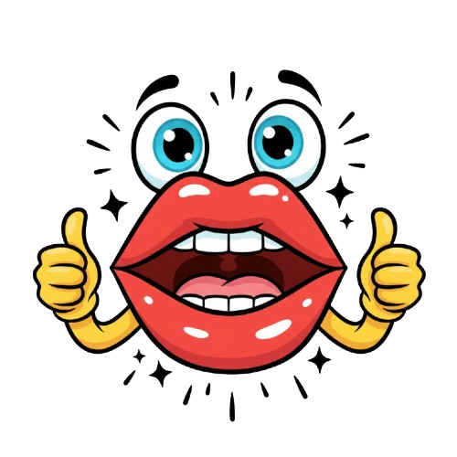 grinning face and biting lip