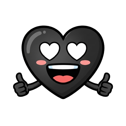 grinning face and black heart