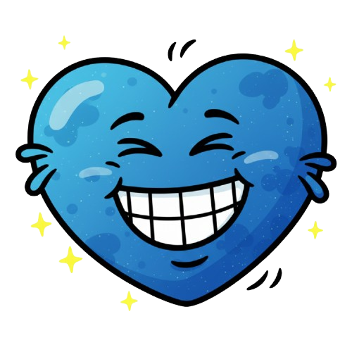 grinning face and blue heart