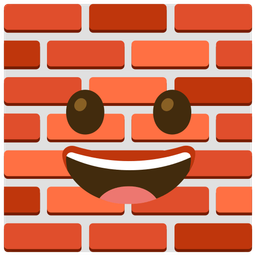 grinning face and brick