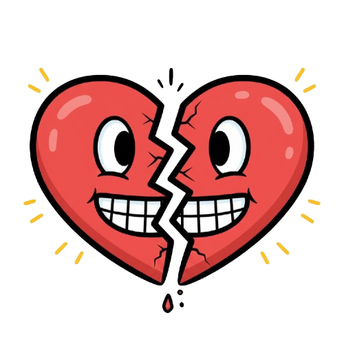 grinning face and broken heart