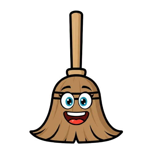 grinning face and broom