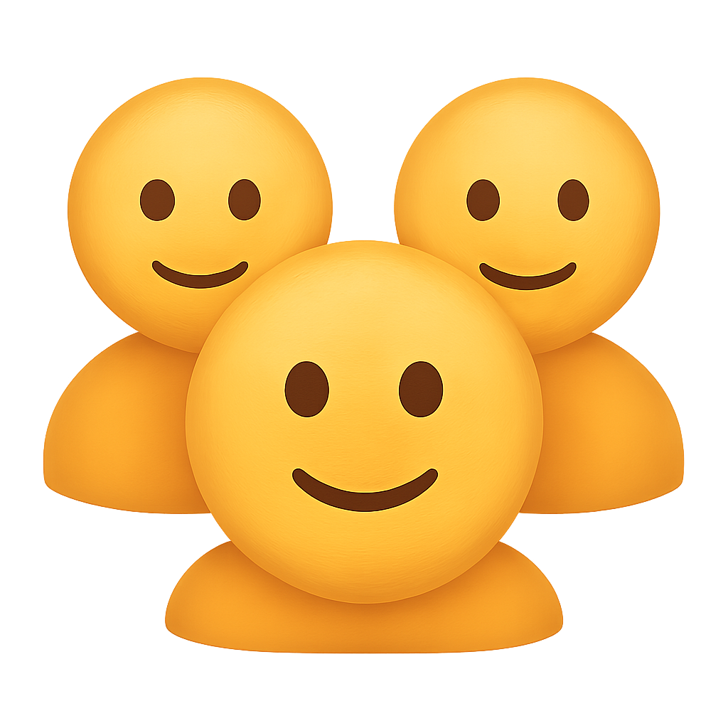 grinning face and busts in silhouette