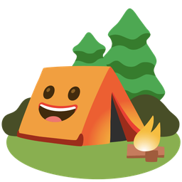 grinning face and camping