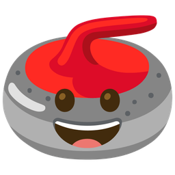 grinning face and curling stone