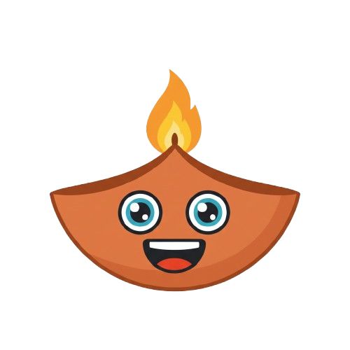 grinning face and diya lamp