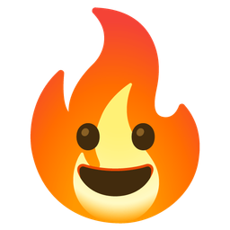 grinning face and fire