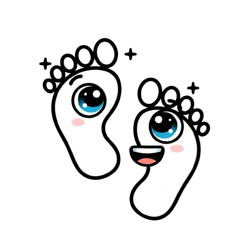 grinning face and footprints