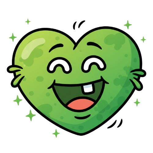 grinning face and green heart