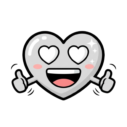 grinning face and grey heart