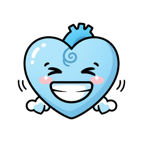 grinning face and light blue heart