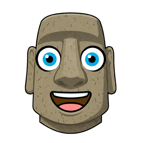 grinning face and moai