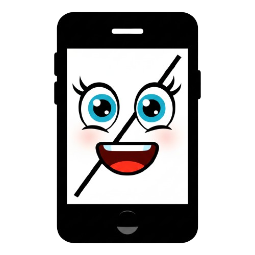 grinning face and mobile phone off