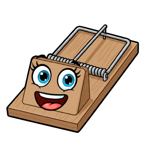 grinning face and mouse trap