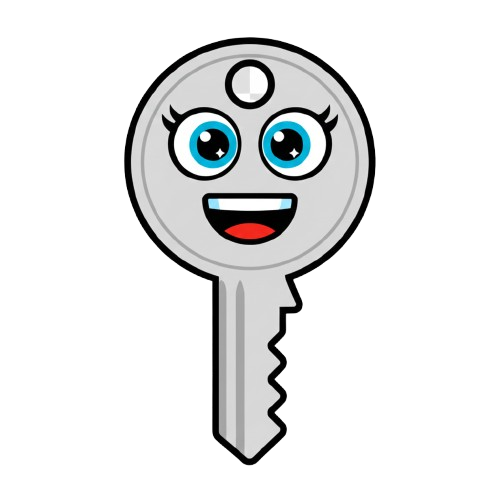 grinning face and old key